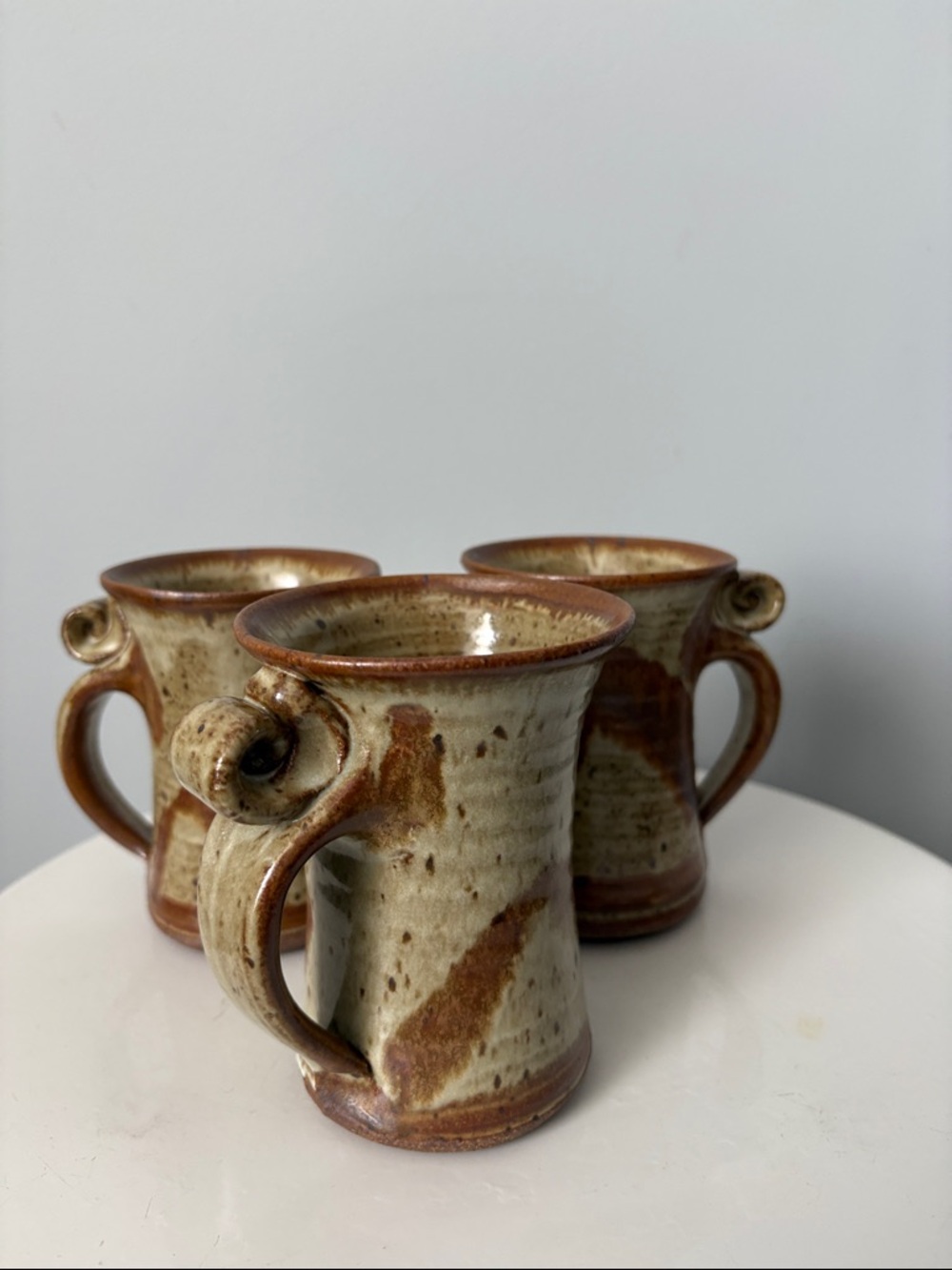 Handmade Pottery Mugs - Beige and Brown Set of 3